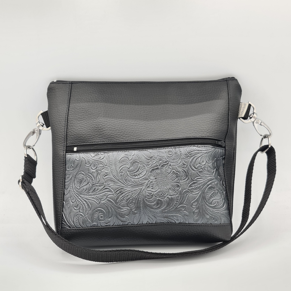 Gassitasche / Cross Bag / Hip Bag, schwarz, Blütenranken